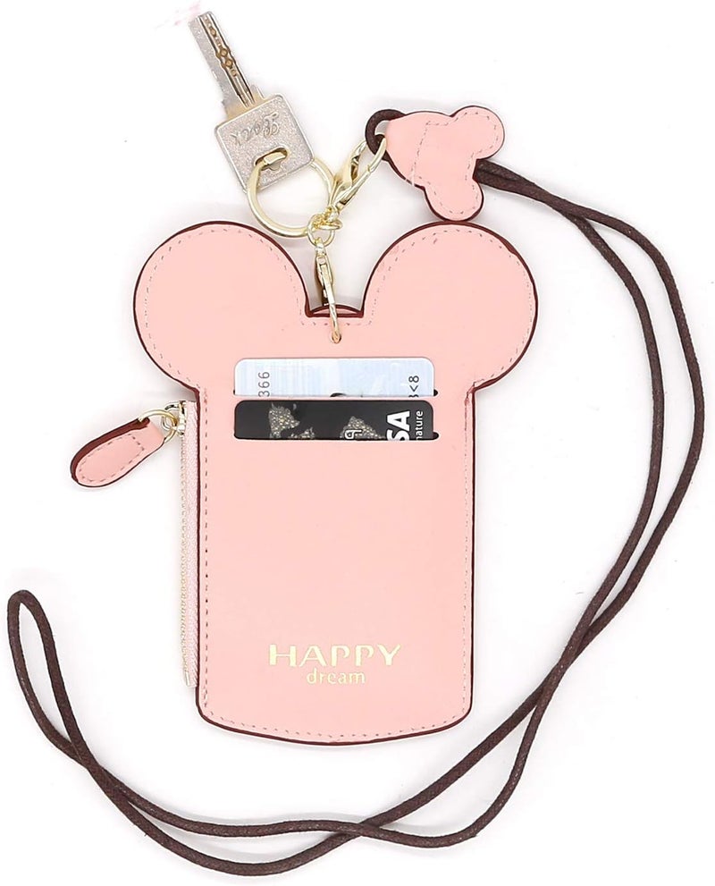 QiMing Mouse Ears Card Holder,PU Lovely Lanyard Family Toys for Girl Woman - Image 2